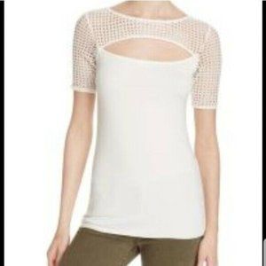 Bailey 44 Women's Mesh Detail Top With Half Sleeve White Cotton Size XS
